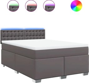 vidaXL Pat box spring cu saltea, gri, 160x200 cm, piele ecologică