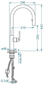 Baterie de chiuvetă cu cap de duș detașabil ALVEUS 1150895 ORION 44,2 cm negru mat