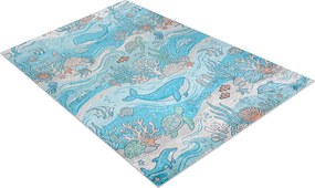 BAMBINO 61540 covor lavabil Ocean, pește pentru copii anti-alunecare - albastru / bej
