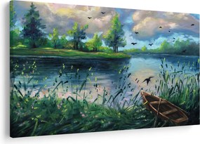 Tablou- Pictură în ulei, seară de vară lângă lac (90x60 cm)