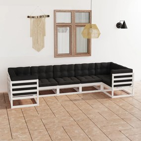 Set mobilier de gradina cu perne, 7 piese,alb,lemn masiv de pin Alb, 1, Da