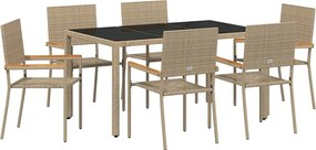 vidaXL Set de masă pentru grădină 7 pcs Bej poliratan
