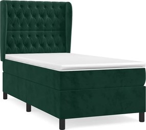 vidaXL Pat box spring cu saltea, verde închis, 90x190 cm, catifea