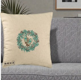 Perna Decorativa Coroana Turcoaz cu Manusi, 40x40 cm, Bej, Husa Detasabila, Perna Inclusa, BEKZ®