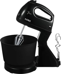 Mixer cu bol Floria ZLN7574 Negru, 7 viteze, Bol plastic 2 Litri, Putere 150W, Negru