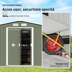 Outsunny Magazie Spațioasă pentru Grădină cu Uși Glisante și Ventilație, Structură din Oțel Durabil, 277x195x192 cm, Verde | Aosom Romania