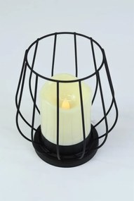 Suport metalic pentru lumânare, lumânare LED, alb cald, negr