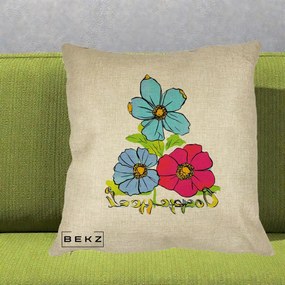 Perna Decorativa Trei Flori Grafice Pop Art, 40x40 cm, Crem, Husa Detasabila, Perna Inclusa, BEKZ®