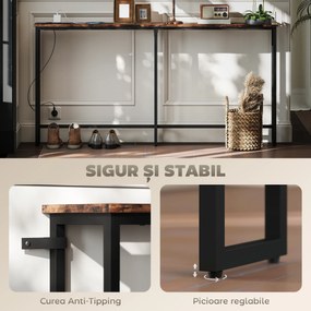 HOMCOM Masă Consolă Industrială cu Stație de Încărcare Maro | Aosom Romania
