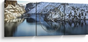 Tablou - peisaj de iarnă cu lac (cu ceas) (90x30 cm)