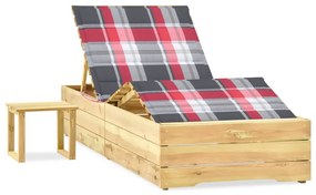 vidaXL Șezlong de grădină cu masă și pernă, lemn de pin tratat