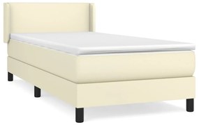 Pat box spring cu saltea, crem, 80x200 cm, piele ecologica Crem, 80 x 200 cm, Design simplu