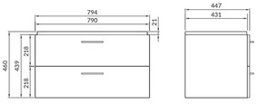 Set dulap baie suspendat Lara 2 sertare cu lavoar Cersanit Como inclus, 80 cm, gri 800x450 mm