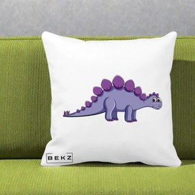Perna Personalizata Stegozaur Mov, 40x40 cm, Alba Mata, Husa Detasabila, Perna Inclusa, BEKZ®