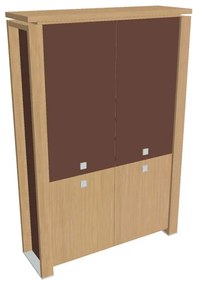 Dulap înalt Verno+ S 140 x 46 x 210 cm, uși combinate, stejar deschis / maro