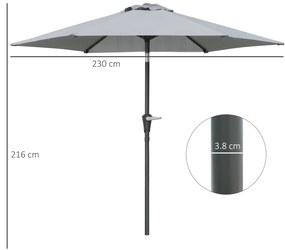 Outsunny Umbrelă Inclinabilă pentru Grădină și Terasă 2.3x2m cu Deschidere Ușoară prin Manivelă, Structură Metalică și 6 Stinghii, Gri | Aosom Romania