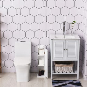 HOMCOM Mobilier de Baño Estrecho cu Orificiu pentru Hârtie Igienică și Rafturi Stil Modern 19,5x19,5x65 cm Alb | Aosom Romania
