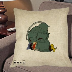 Perna Personalizata Fullmetal Alchemist Alphonse cu Pisici, 40x40 cm, Crem, Husa Detasabila, Perna Inclusa, BEKZ®