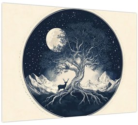 Tablou pe sticlă – Arbore magic cu cerb I. (70x50 cm)