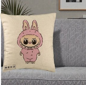 Perna Personalizata Labubu Mov Pastel, 40x40 cm, Bej, Husa Detasabila, Perna Inclusa, BEKZ®