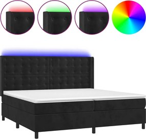 vidaXL Pat cu arcuri, saltea și LED, negru, 200x200 cm, catifea