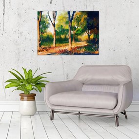 Tablou pe sticlă - Pădure de vară însorită, pictură (70x50 cm)