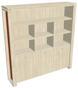 Dulap înalt Verno+ S 200 x 46 x 210 cm, cu rafturi, salcâm / portocaliu