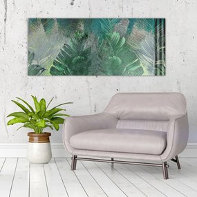 Tablou - Textura de beton cu frunze (120x50 cm)