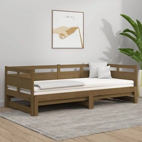 820325 vidaXL Pat de zi extensibil, maro miere, 2x(90x190) cm, lemn masiv pin