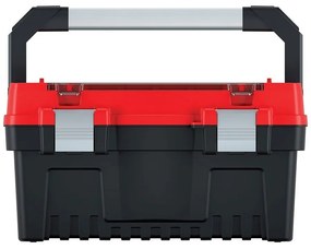 Cutie pentru scule cu mâner și încuietori din aluminiu 47,6 x 26 x 25,6 cm, despărțitori, roșu
