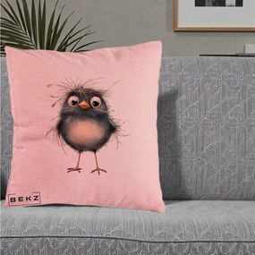 Perna Decorativa Pui Negru Zbarlit cu Pene Fine, 40x40 cm, Roz, Husa Detasabila, Perna Inclusa, BEKZ®