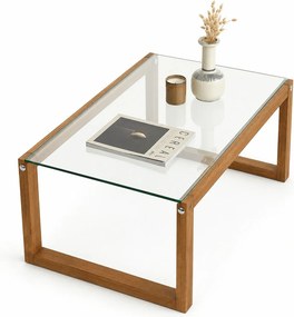 Masuta de cafea Via, transparent/maro, sticla securizata/lemn, 85x55x3