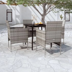 Set mobilier de gradina, cu perne, 5 piese, gri si negru Gri si negru, Lungime masa 80 cm, 5