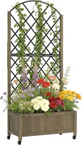 Outsunny Jardinieră din lemn cu grilaj metalic și roți pentru plante cățărătoare Macetero ridicat 72x36x168 cm Carbonizado | Aosom Romania
