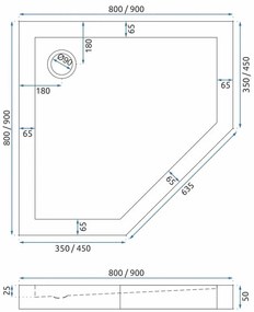 Cadita de dus Diamond 90x90 Alb