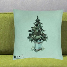 Perna Decorativa Brad in Galeata Watercolor, 40x40 cm, Verde Menta, Husa Detasabila, Perna Inclusa, BEKZ®