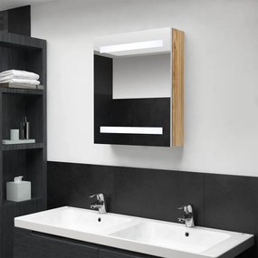 vidaXL Dulap de baie cu oglindă și LED, alb și stejar, 50x14x60 cm