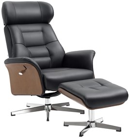 HOMCOM Fotoliu relax cu suport pentru picioare, fotoliu de relaxare cu spătar înclinabil, tetieră reglabilă, 80x84x108 cm, negru | Aosom Romania