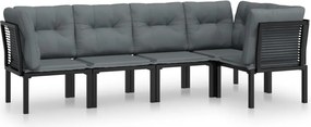 vidaXL Set mobilier de grădină, 5 piese, negru/gri, poliratan