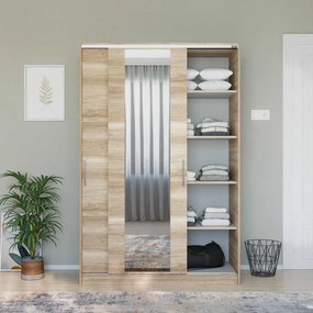 Dulap Haine Adore Elit Mediu , 2 usi glisante cu oglinda, Alb - Lemn Natural, 120 x 182 x 52 cm
