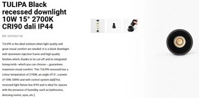 Spot LED incastrabil TULIPA Black recessed downlight 10W 15° 2700K CRI90 dali IP44