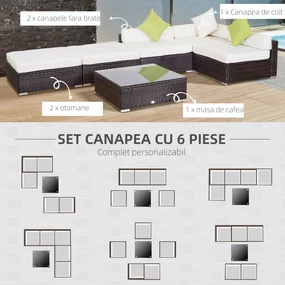 Outsunny Set Mobilier de Grădină 18 Piese din Ratan Sintetic Maro 80x80x50cm | Aosom Romania