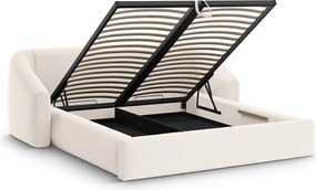 Pat tapitat cu somiera rabatabila si lada depozitare, 160x200 cm, Windsor & Co, Halo, tesatura structurata, bej deschis