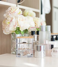 Organizator produse cosmetica 3 compartimente bambus/plastic Transparent