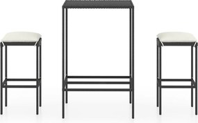 vidaXL Set mobilier bar de grădină cu perne, 3 piese, negru, poliratan