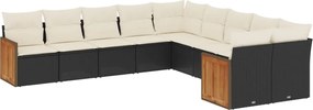 vidaXL Set canapele de grădină cu perne, 10 piese, negru, poliratan