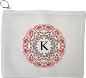 Portfard Cosmetice tip Plic, Cu litera K si Mandala, 23x18 cm, Alb, BEKZ®