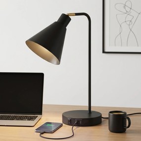 HOMCOM Set de 2 Lămpi de Masă Moderne din Oțel cu Porturi USB, E27, Becurile Nu Sunt Incluse, Negru | Aosom Romania