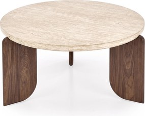 Măsuță de cafea rotundă Manios 80 cm - travertin / nuc