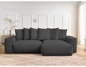 Colțar gri închis extensibil/cu spațiu de depozitare cu tapițerie din catifea reiată Voltaire – Bobochic Paris